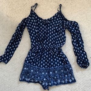 blue and white hollister off the shoulder romper